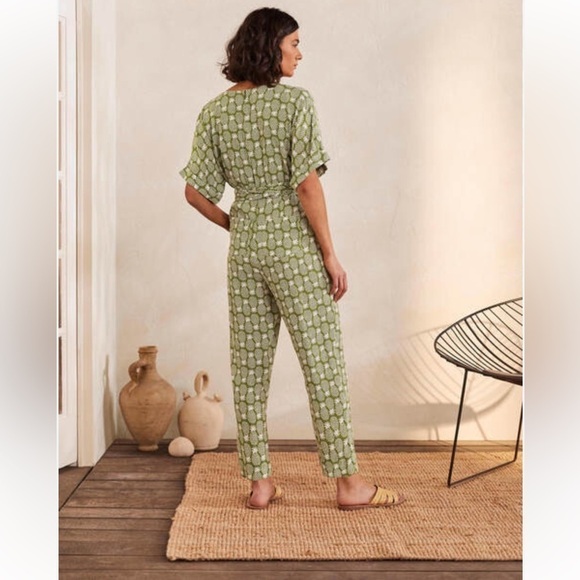 Boden Alice Wrap Jumpsuit NWT Pineapple Print Sz 10 Tall Cottagecore Preppy Chic - Picture 2 of 16